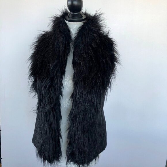 INC International Concepts Black Long Faux Fur Vest & Fabric Back to Layer  S - Picture 10 of 16